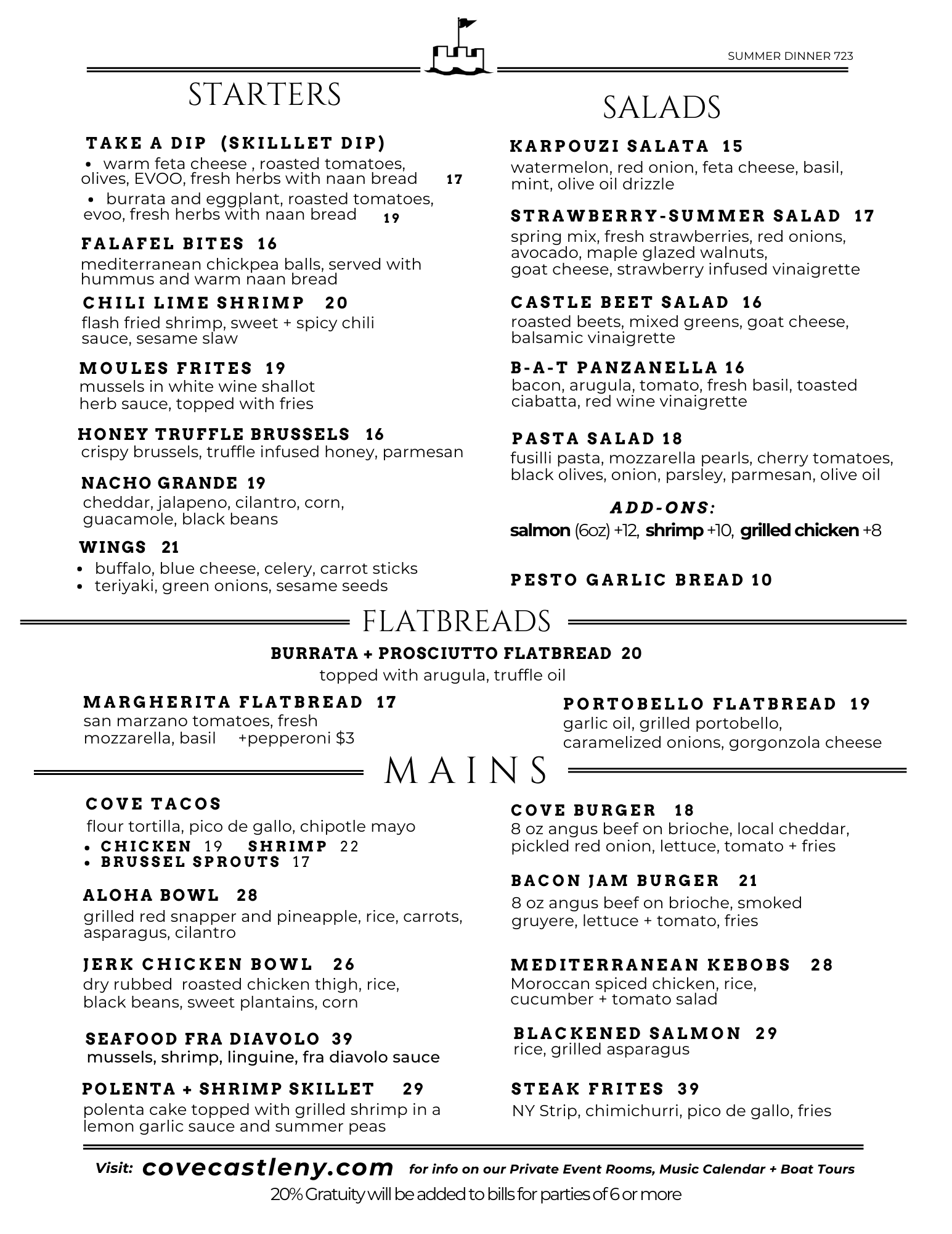 Our Menu Cove Castle Greenwood Lake's Ultimate Waterfront Dining